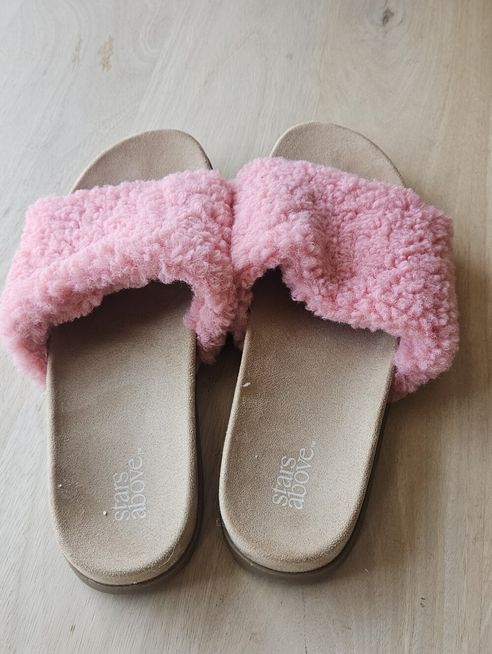 Stars Above Pink Plush Slide Sandals